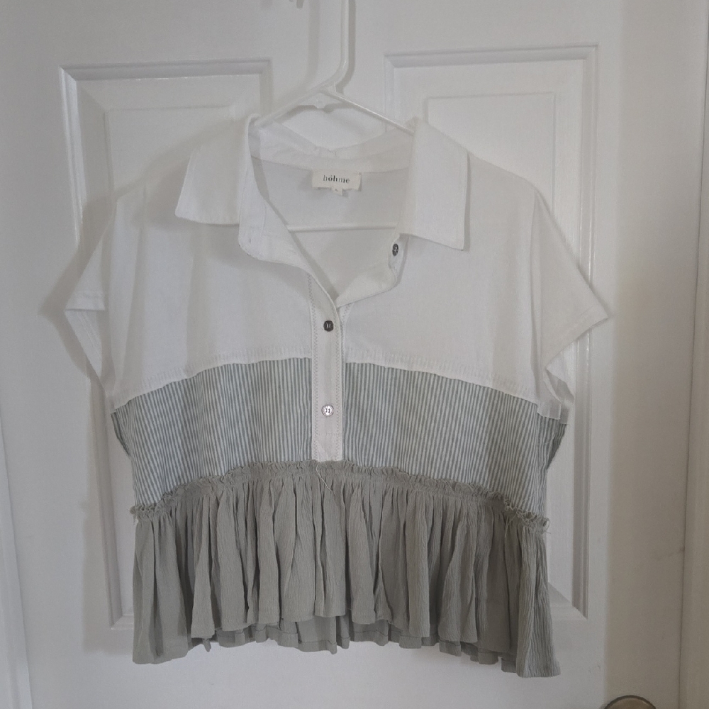 White and Gray Women's Top